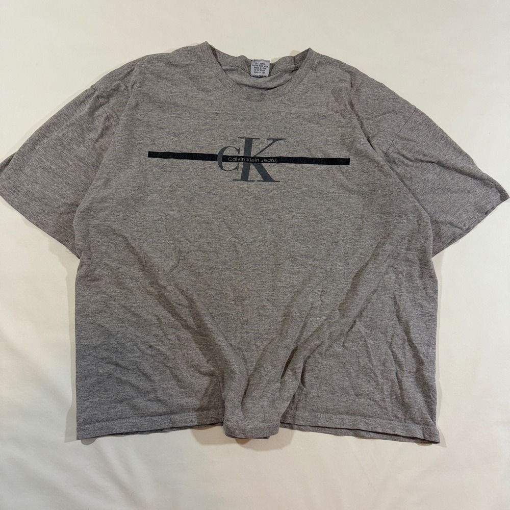 Calvin Klein Jeans T-Shirt Men Large Gray Good Vintage 90s Made in USA Graphic